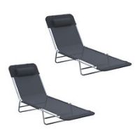 Outsunny 2PC Sun Lounger Folding Chaise Chair Indoor Outdoor Furniture w/ Pillow