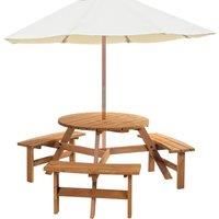 Outsunny 6 Person Fir Wood Parasol Table Bench Set Outdoor Garden Patio Dining