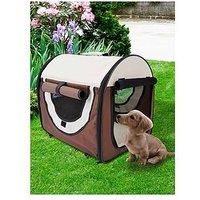 Pawhut Folding Fabric Soft Pet Crate Dog Cat Travel Carrier Cage Kennel House Brown 46L x 36W x 41H cm
