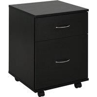 2 Drawer Wooden Filing Cabinet Storage Box with Wheels (Black) - Homcom