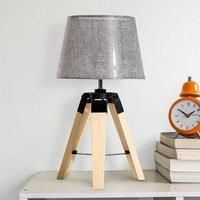 HOMCOM Wooden Tripod Table Lamp for Side, Desk or End Table with E27 Bulb Base£Grey Shade£