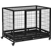 PawHut Metal Kennel Cage with Wheels and Crate Tray for Pet Dog Large Black