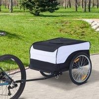 HOMCOM Folding Bike Trailer Cargo in Steel Frame Extra Bicycle Storage Carrier with Removable Cover and Hitch (White and Black)