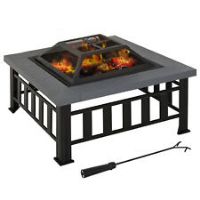 Outsunny Fire Pit Heater Square Table Patio Backyard Metal Black f81cm Outdoor
