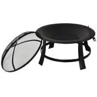 Outsunny Fire Pit Heater Round Cover Wood Burning Metal Black 30 Outdoor