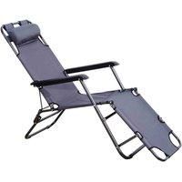 Outsunny Sun Lounger Recliner Chair 2 In 1 Garden Foldable Steel Grey Outdoor