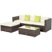 Outsunny 5PC Rattan Furniture Set Corner Wicker Sofa Table Patio Cushion Brown
