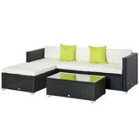 Outsunny 5 PCs Rattan Sofa Set Patio Wicker Table Chair Sectional Cushion Garden