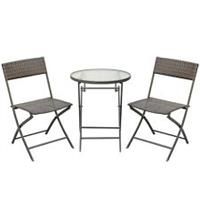 Outsunny 3PC Rattan Bistro Set Folding Rattan Chair Coffee Table Garden Outdoor