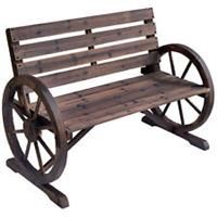 Burntwood Wooden Cart Wagon Wheel 2 Seater Garden Bench Outdoor Armrest Chair