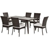 Outsuny 7PC Rattan Dining Set Patio Chair Glass Top Table Wicker Furniture Brown