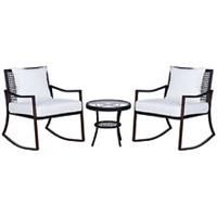 Outsunny 3PC Rattan Bistro Set Garden Wicker Rocking Chair Coffee Table Cushions