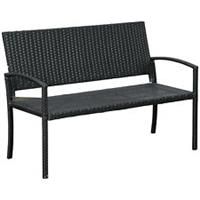 Outsunny Patio Rattan 2 Seater Garden Bench Love Seater Garden Armchair Black