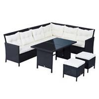 Outsunny 6PC Outdoor Rattan Sofa Dining Table Stool Lounger Garden Furniture Set