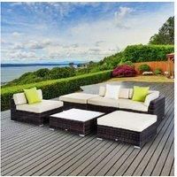 6 PCs Garden Rattan Furniture Set Sectional Wicker Sofa Coffee Table Footstool