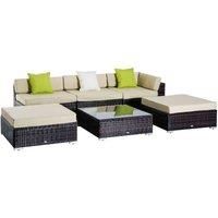 6 PCs Garden Rattan Furniture Set Sectional Wicker Sofa Coffee Table Footstool