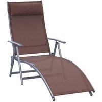 Outsunny Patio Sun Lounger Garden Textilene Foldable Reclining Chair w/Pillow Outdoor 5 Level Height Adjustable Recliner (Brown)