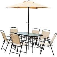 8 Pieces Dining Set Furniture Foldable Chair Umbrella Table Beige Garden