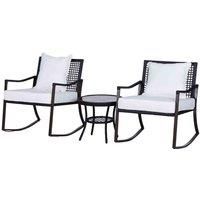 3 Pieces Rocking Chair Bistro Set Furniture Coffee Table Rattan Wicker Brown