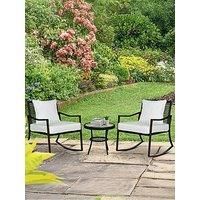 3 Pieces Rocking Chair Bistro Set Furniture Coffee Table Rattan Wicker Brown