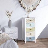 Storage Chest Unit 5 Drawer Retro Style Bedroom Desktop Wood White Entryway