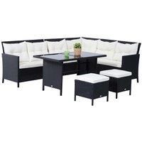6 PCs Patio Wicker Corner Dining Set Rattan Chair Stool Table Set Cushioned