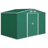 Outsunny 9x6ft Garden Shed Outdoor Foundation Storage Unit Metal Tool Box Green