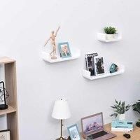HOMCOM 3PC Different Sizes Wooden U Shaped Shelves Set Hanging CD DVD Storage Display Modern Wall Mount Floating Bookshelf