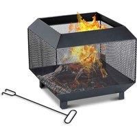 Firepit Heater Stove Garden Square Wood Buring Outdoor Patio Steel Black