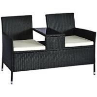 Outsunny Outdoor Garden Rattan 2 Seater Chair Bench with Middle Table, Black