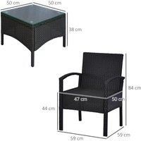 3 Pieces Rattan Set Furniture Garden Cushion Bistro Wicker Black Brown Patio