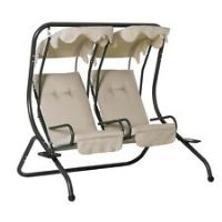 Outsunny 2 Seater Garden Metal Swing Seat Patio Swinging Chair Hammock Canopy