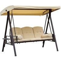 Swing Chair Hammock 3 Seater Canopy Cushion Shelter Steel Beige Garden
