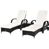 Recliner Bed Chair Set Rattan Lounger Side Table Thick Padded Cushion Wheels