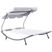 Outsunny Garden Double Hammock Sun Lounger Day Bed Canopy 2 Pillows w/ Stand New