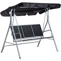Outsunny Metal Swing Chair Garden Hammock Patio Bench 3 Seater Rock Shelter Shade Black