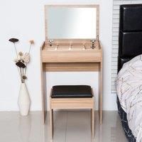 HOMCOM Dressing Table Set Padded Stool Dresser with Flip-up Mirror Multi-purpose - Wood Grain