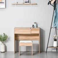 HOMCOM Chipboard Dressing Table Set Cushioned Stool Flip-up Mirror Drawer Wood Grain Colour