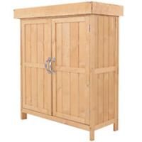 Outsunny Wooden Garden Shed Double Door Cupboard Hinged Roof Tool Storage House