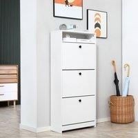 HOMCOM Wooden 3 Pull-down Drawers 18 Pairs Shoe Storage Cabinet Footwear Organiser Rack Hallway Furniture with Open Shelf - White
