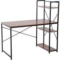 HOMCOM Computer Desk PC Table Study Workstation Home Office with 4-tier Bookshelf Storage Metal Frame Wooden Top (Walnut & Black)