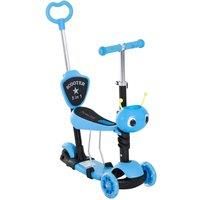 HOMCOM 5-in-1 Kids Toddler 3 Wheels Mini Kick Scooter Push Walker with Removable Seat & Back Rest for Girls and Boys Blue