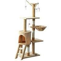 PawHut Cat Tree Kitty Activity Centre Scratcher Climbing Pet Scratching Post with Toys 5-tier 131cm Tall Beige