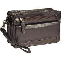 Mens BROWN leather wrist bag clutch money cab gents casual pouch mobile bag NEW
