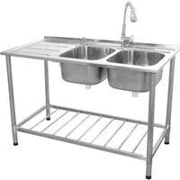 Catering Sink Double Bowl Stainless Steel Left Hand Drainer Commercial Kitchen