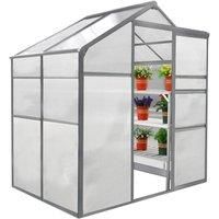 6 x 4ft Greenhouse Walk-in Aluminium with Sliding Door Silver Polycarbonate