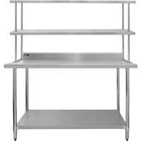 (5ft Catering Bench With Double Over-Shelf) Catering Table With Overshelf Kitchen Bench Worktop Commercial Stainless Steel