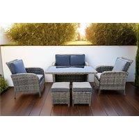 6 Seater All Weather Rattan Set With Glass Table And Cushions