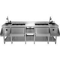 Twin Cocktail Bar Station Stainless Steel Insulated Ice Well Sink Glass Rinser