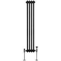 Traditional 2 Column Radiator 1500mm x 202mm Modern Central Heating Heater Matt Black Carbon Steel Vertical Wall Mounted Kitchen Living Room Bathroom Cleaning Brush Fixing Kit & Brackets